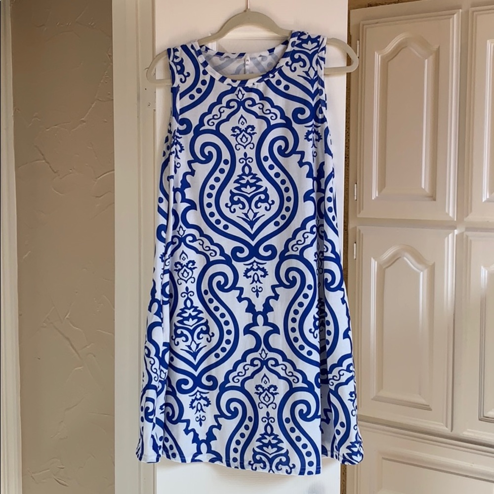 Blue and white dress